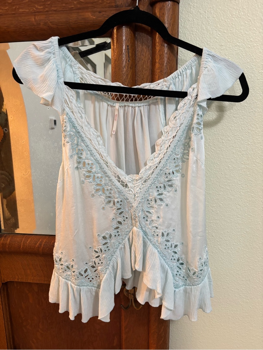 Free People Light Blue Lace Eyelet Ruffle Camisole